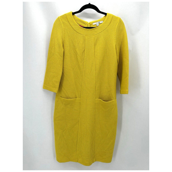 Boden Riva Jacquard Shift Dress Size‎ 6 Tall Yellow 3/4 Sleeve Retro Mod Twee - Picture 11 of 11
